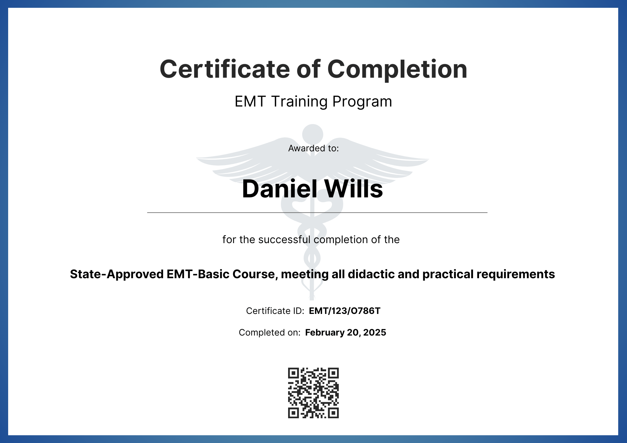 Premium EMT Certificate Template with Executive Layout Design